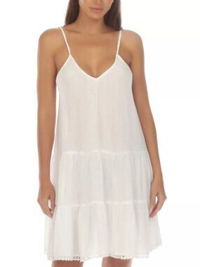 48$ Raviya Strappy Tiered Swim Cover-Up Dress Sleeveless Size S US White